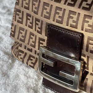 Fendi Brown and Tan Clutch with Silver Buckle